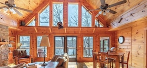 Smart TV, fireplace, video games, DVD player
