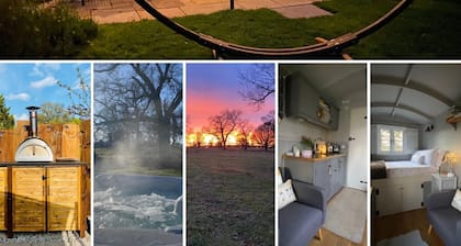 Luxurious shepherds hut with hot tub and pizza oven in the Scottish Trossachs