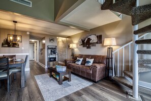 Smart TV, fireplace, video games, video library