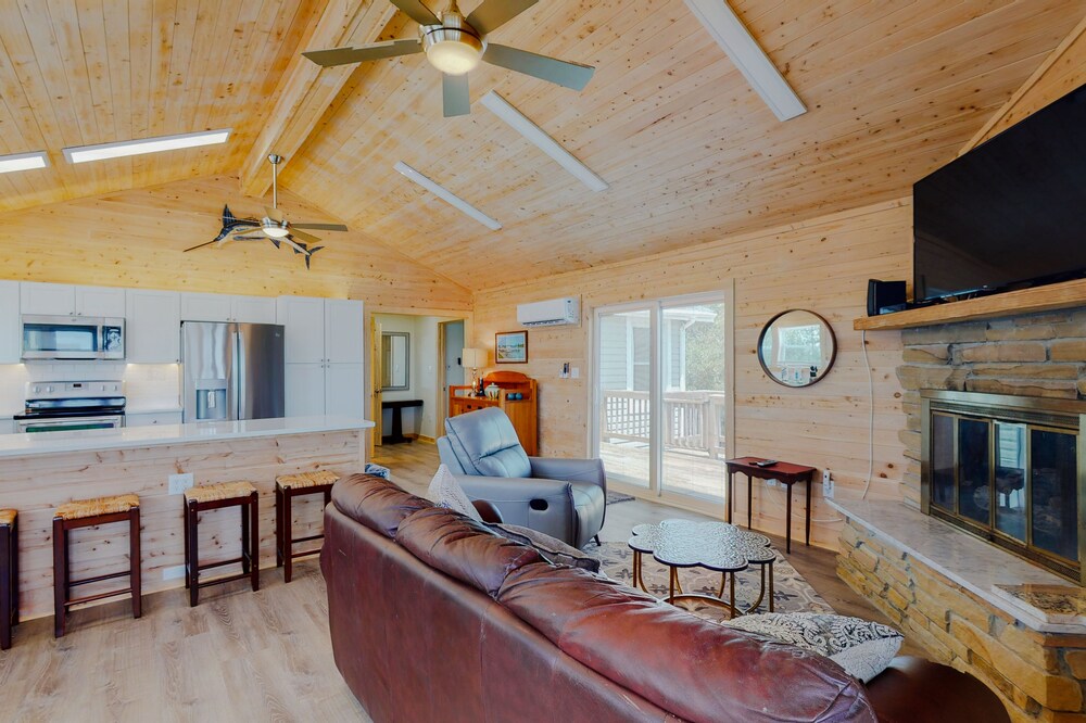 Water-view home with private hot tub, 2 kitchens, & W/D - steps to beach access