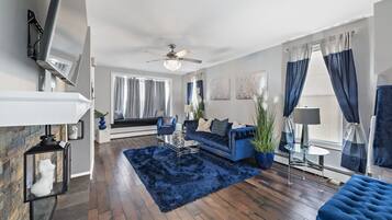 Smart TV, fireplace, video games, books