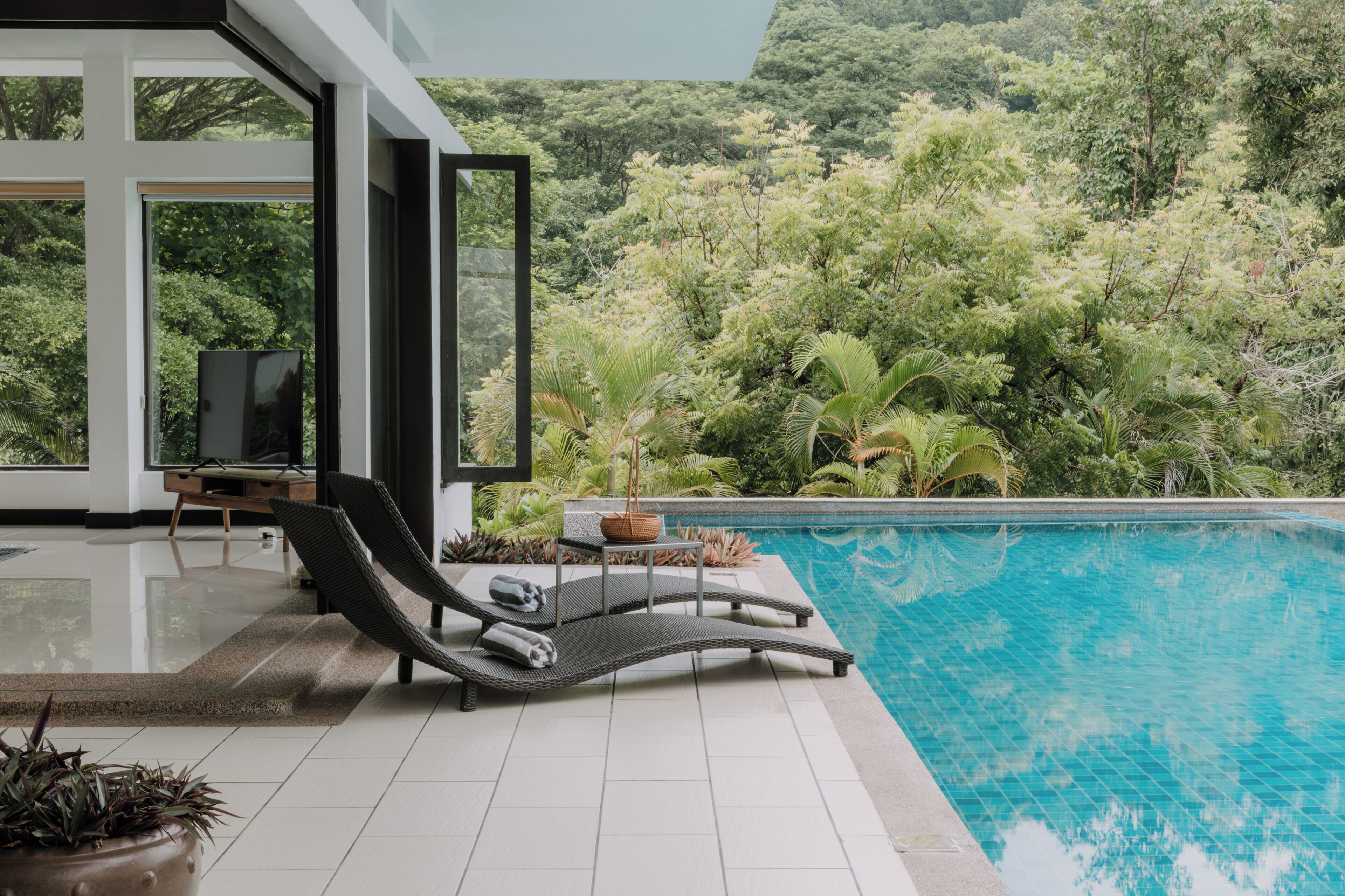 Outdoor pool, pool loungers