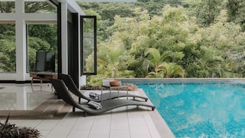 Outdoor pool, pool loungers