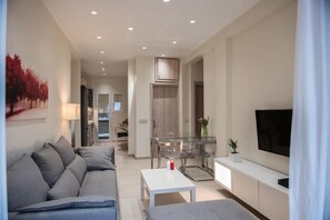 Luxury Apartment, 2 Bedrooms | Living area | 36-inch flat-screen TV with satellite channels, TV - Ammos Elegant Luxury Apartment (Corfu)