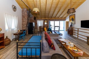 Traditional Villa, 5 Bedrooms, Private Pool, Sea View | Living area | 100-cm flat-screen TV with satellite channels, TV, fireplace - Villa Maza (Pasman)