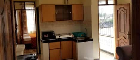 Mini-fridge, microwave