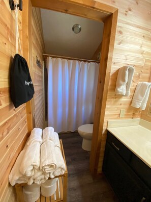 Combined shower/bathtub, hair dryer, towels, toilet paper - Walk to the slopes at Schuss Mountain (Mancelona)