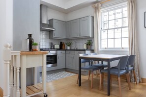 Fridge, microwave, dishwasher, coffee/tea maker