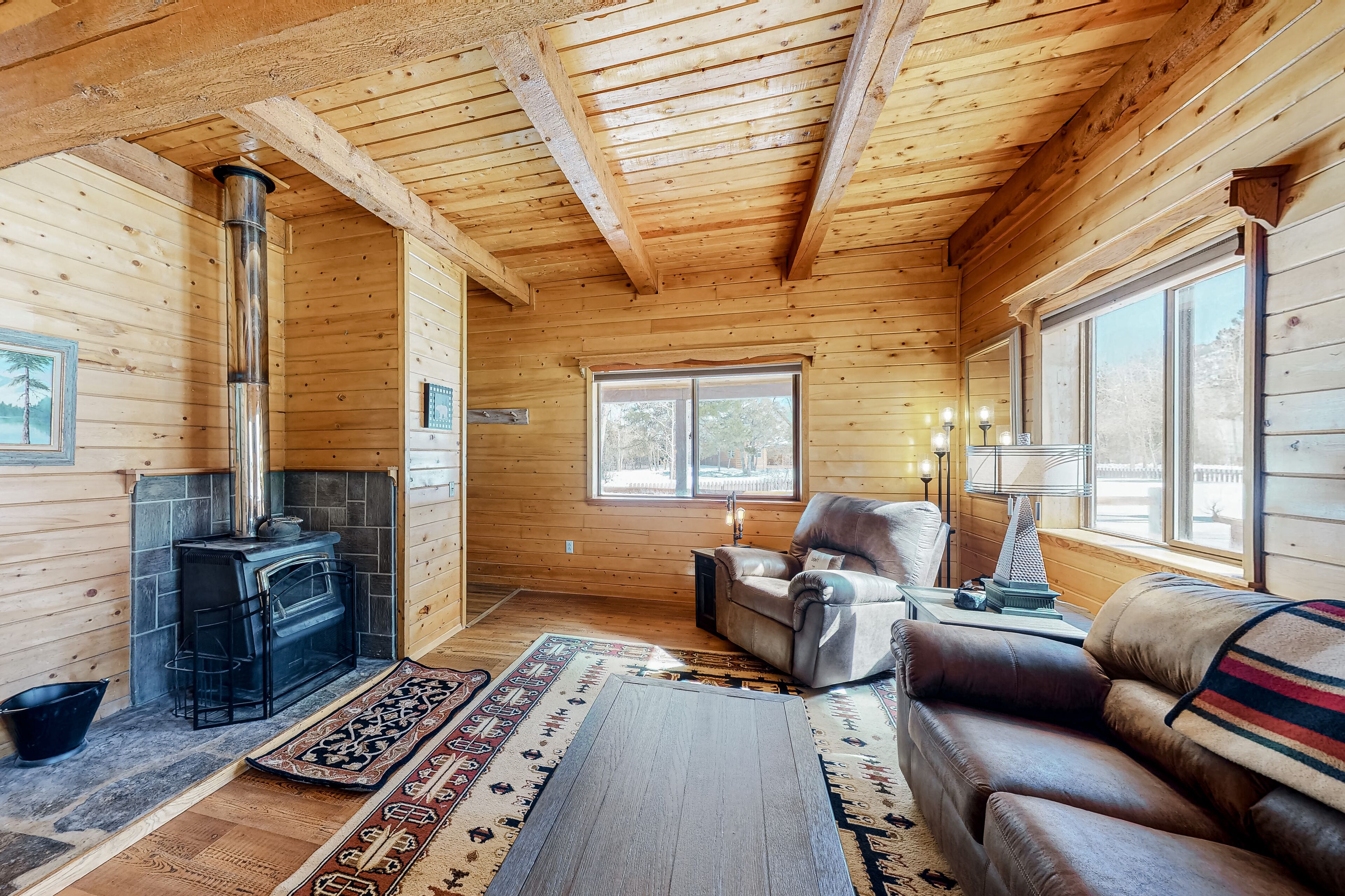 Stunning modern cabin w/ private hot tub, wood stove, firepit - two dogs welcome