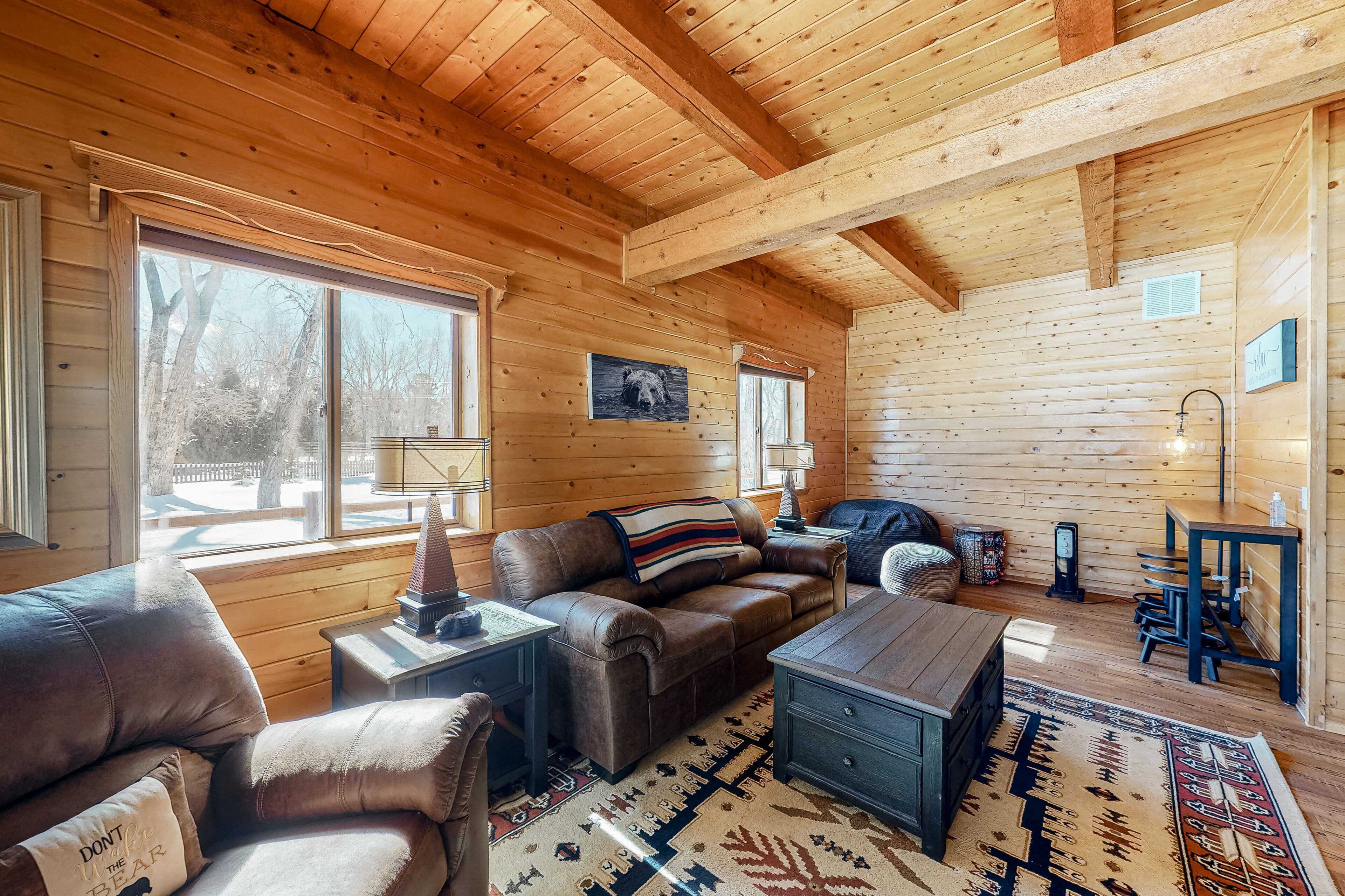 Stunning modern cabin w/ private hot tub, wood stove, firepit - two dogs welcome