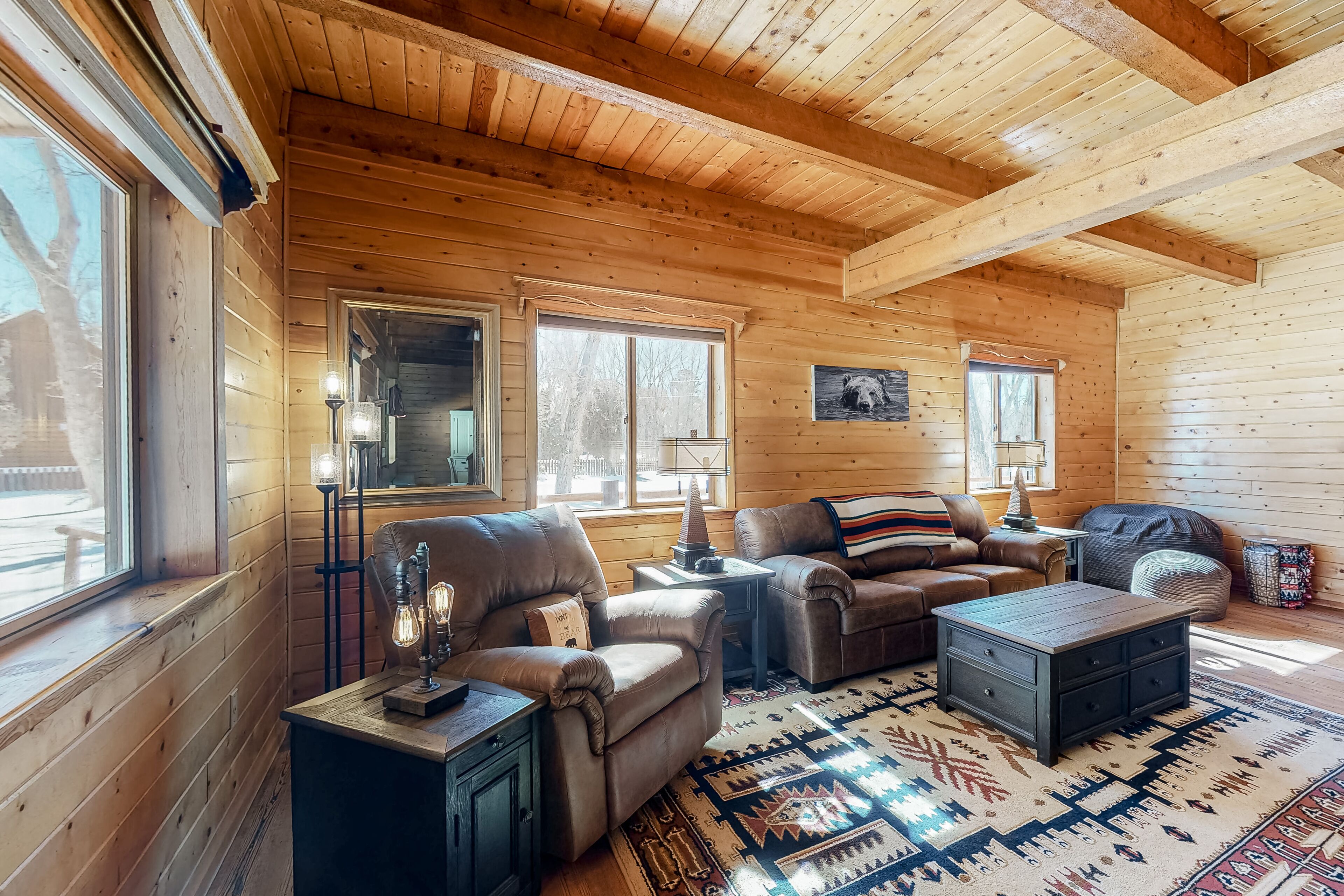 Stunning modern cabin w/ private hot tub, wood stove, firepit - two dogs welcome