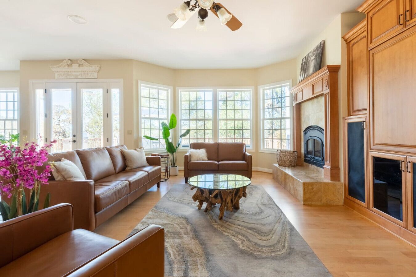 Una Smart TV, una chimenea, un reproductor de DVD