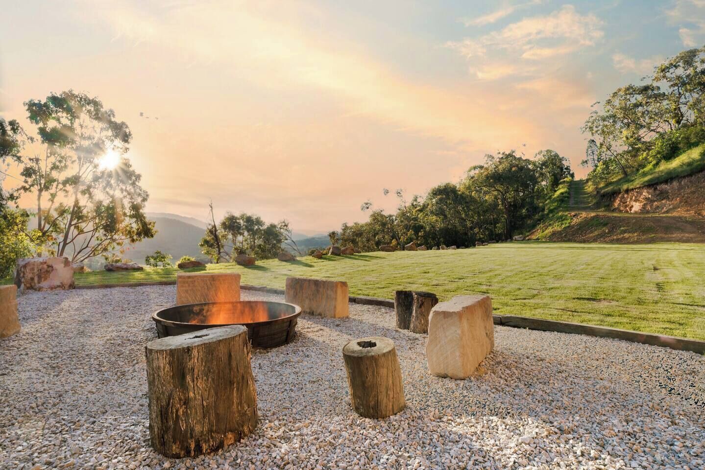 Relish the true country experience cooking up marshmallows around the fire pit.
