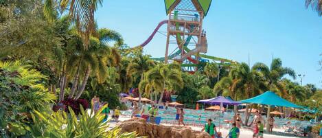 Una piscina cubierta, una piscina al aire libre