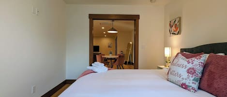 1 bedroom, desk, iron/ironing board, travel cot