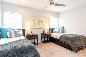 3 bedrooms, desk, iron/ironing board, travel cot