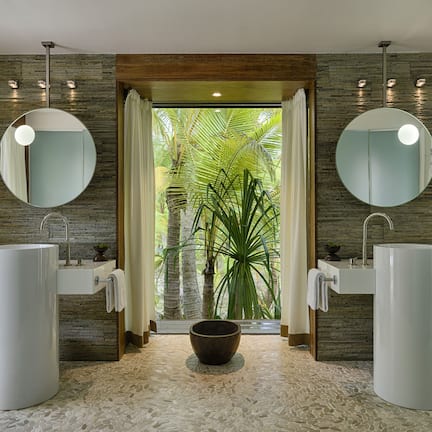 Luxury Villa, 1 Bedroom, Private Pool, Beachside | Bathroom | Separate tub and shower, deep soaking tub, hydromassage showerhead