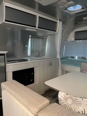 Fridge, microwave, coffee/tea maker, blender