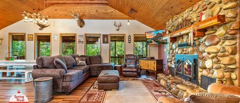 Smart TV, fireplace, computer monitors