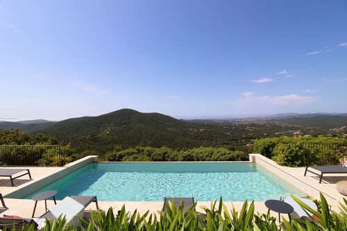 Air-conditioned villa for 8 people with heated pool and panoramic sea view in La Londe-les-Maures