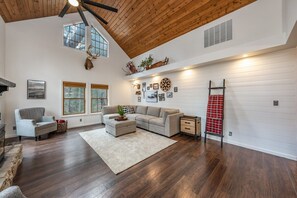 Flachbildfernseher, Kamin, Videospiele, Arbeitsbereiche