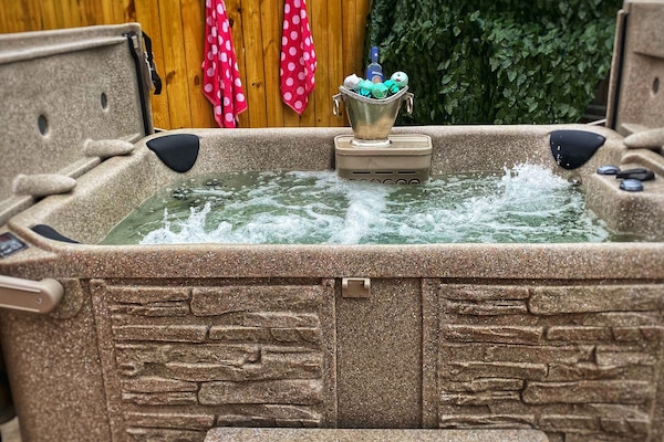 Dip and sip; the hot tub is drained and sanitized after EVERY guest stay.