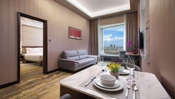 In-room safe, desk, laptop workspace, blackout curtains
