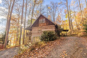 Exterior - Dog Friendly Cabin near Asheville. Fenced Yard, Hot Tub, WiFi, fireplace.  (Candler)