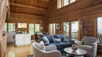 Smart TV, fireplace, video games, DVD player