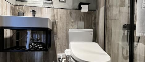Douche, articles de toilette gratuits, sèche-cheveux, chaussons