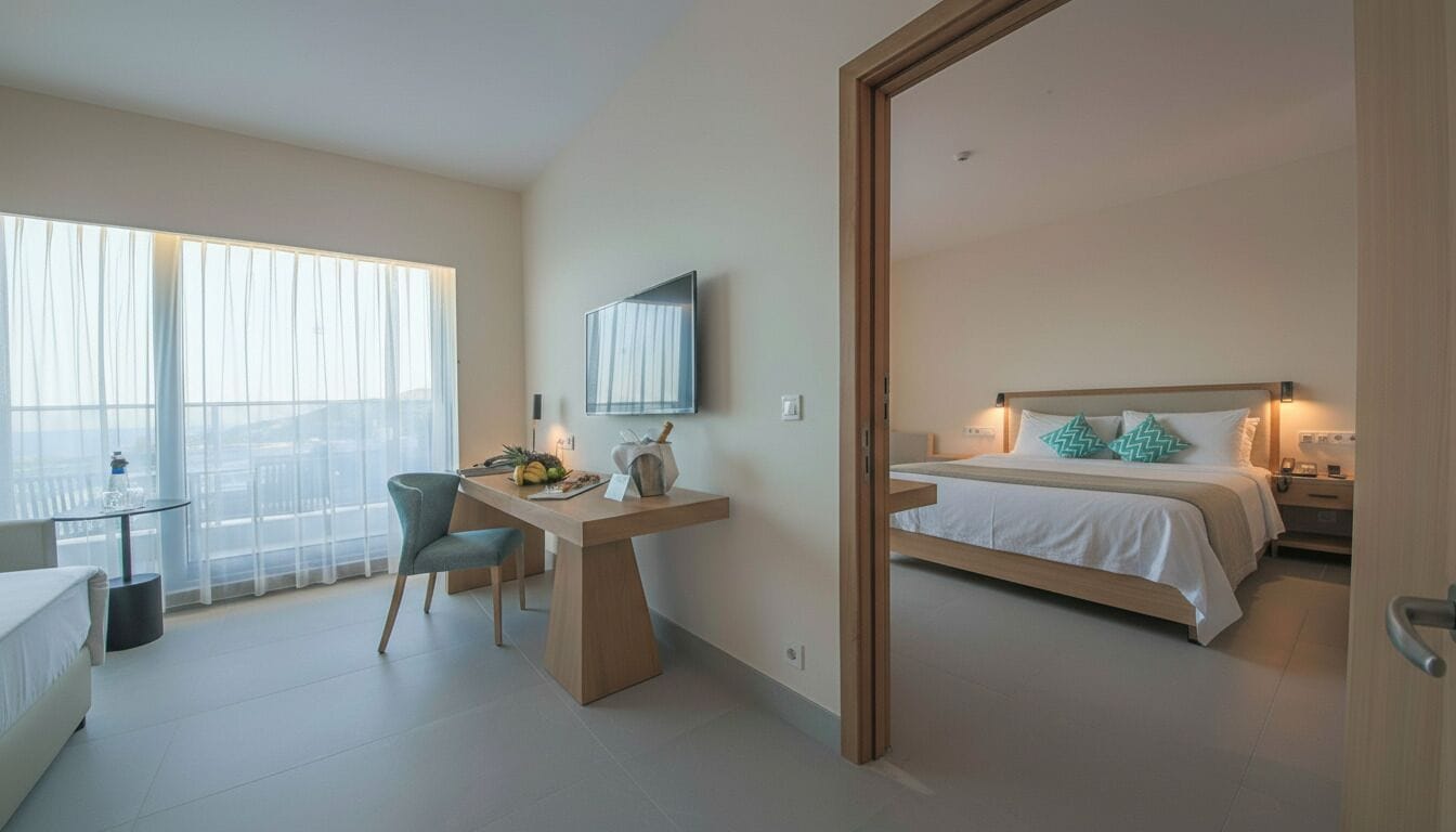 Allergitestade sängkläder, minibar, skrivbord och ljudisolering