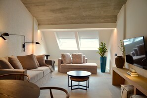 Apartment sloping ceilings duplex 2 bedrooms | Vardagsrum | 55-tums smart-tv med satellitkanaler och tv