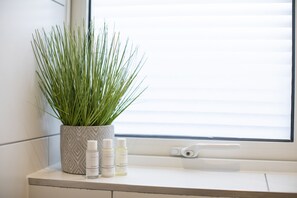 Douche, sèche-cheveux, serviettes fournies