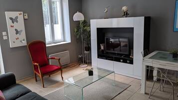 Télévision, lecteur de DVD, livres