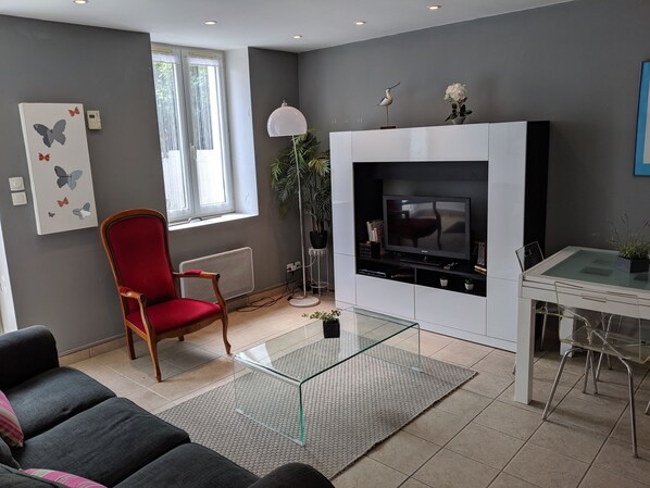 TV, DVD player, books