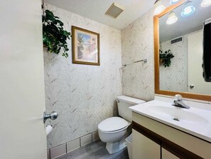 Dusche, Haartrockner, Handtücher, Shampoo