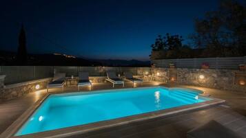 Outdoor pool, open 9:00 AM to 8:00 PM, pool umbrellas, sun loungers