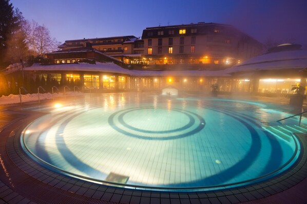 2 indoor pools, seasonal outdoor pool, pool umbrellas, sun loungers