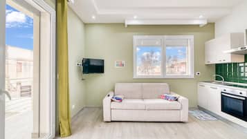 21-inch flat-screen TV with cable channels