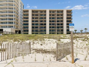 Exterior from Beach - Ocean Breeze West #202 | Beachfront Balcony, Pool! (Perdido Key)