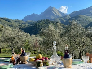Outdoor dining - Stunning views, Character Villa & Annexe, private infinity pool, walk restaurant (Pieve San Lorenzo)