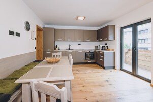 Deluxe Condo | Private kitchen | Full-size fridge, oven, stovetop, dishwasher