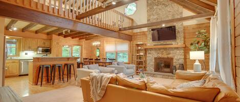 TV, fireplace, table football, ping pong