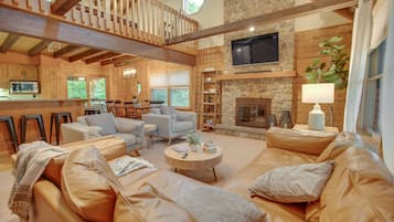 TV, fireplace, table football, ping pong