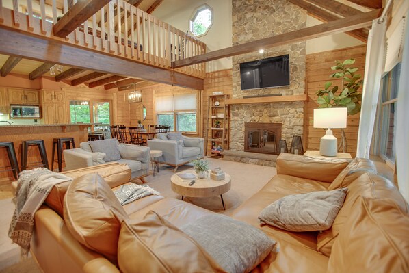 TV, fireplace, table football, ping pong