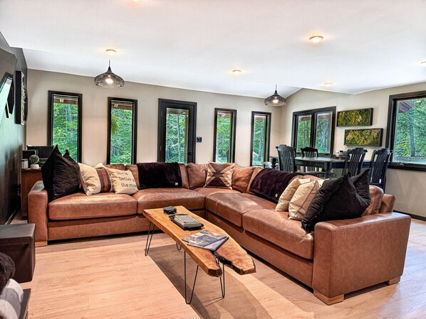 Smart TV, fireplace, ping pong, music library