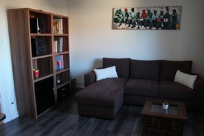 TV, DVD player, books, music library