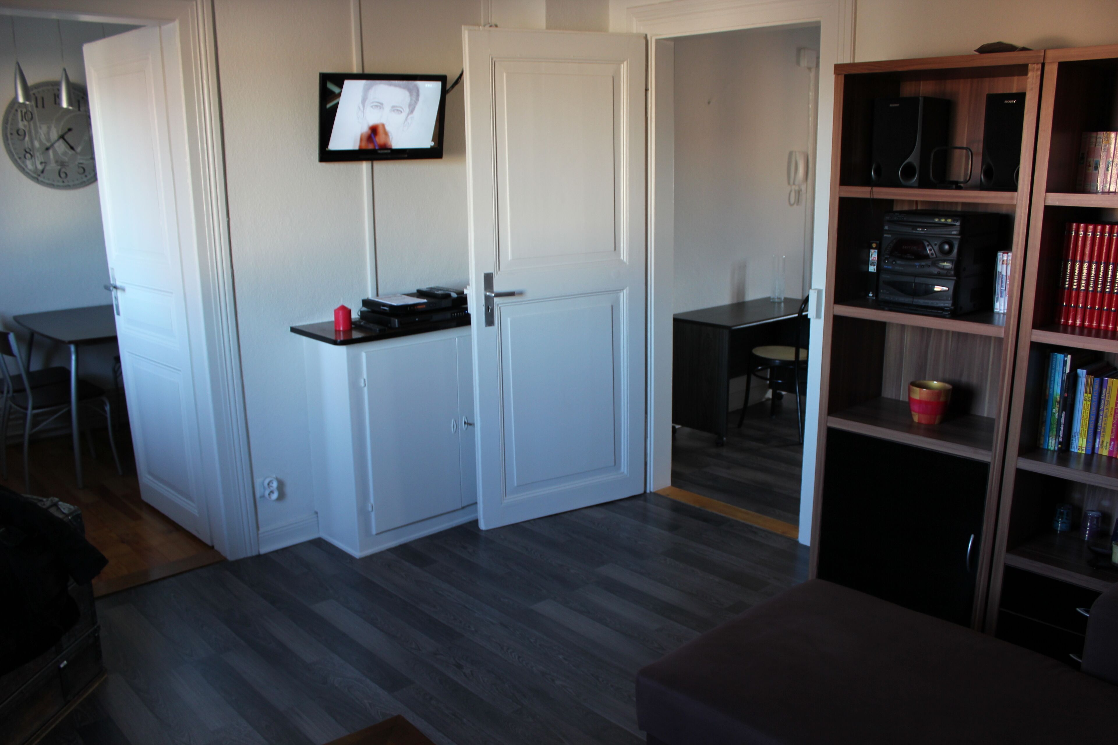 TV, DVD player, books, music library