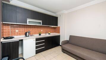 Apartment, 1 Bedroom | Private kitchen | Mini-fridge, stovetop, electric kettle, griddle