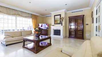 TV, fireplace